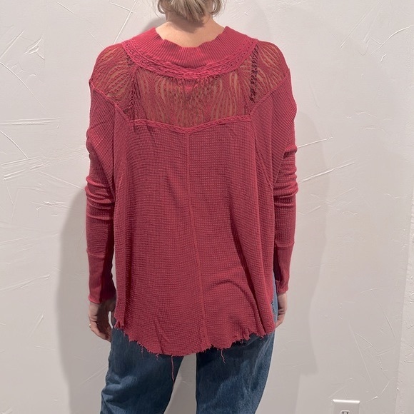 Free People Waffle Weave Long Sleeve Maroon Shirt Sz XXS - Picture 2 of 5